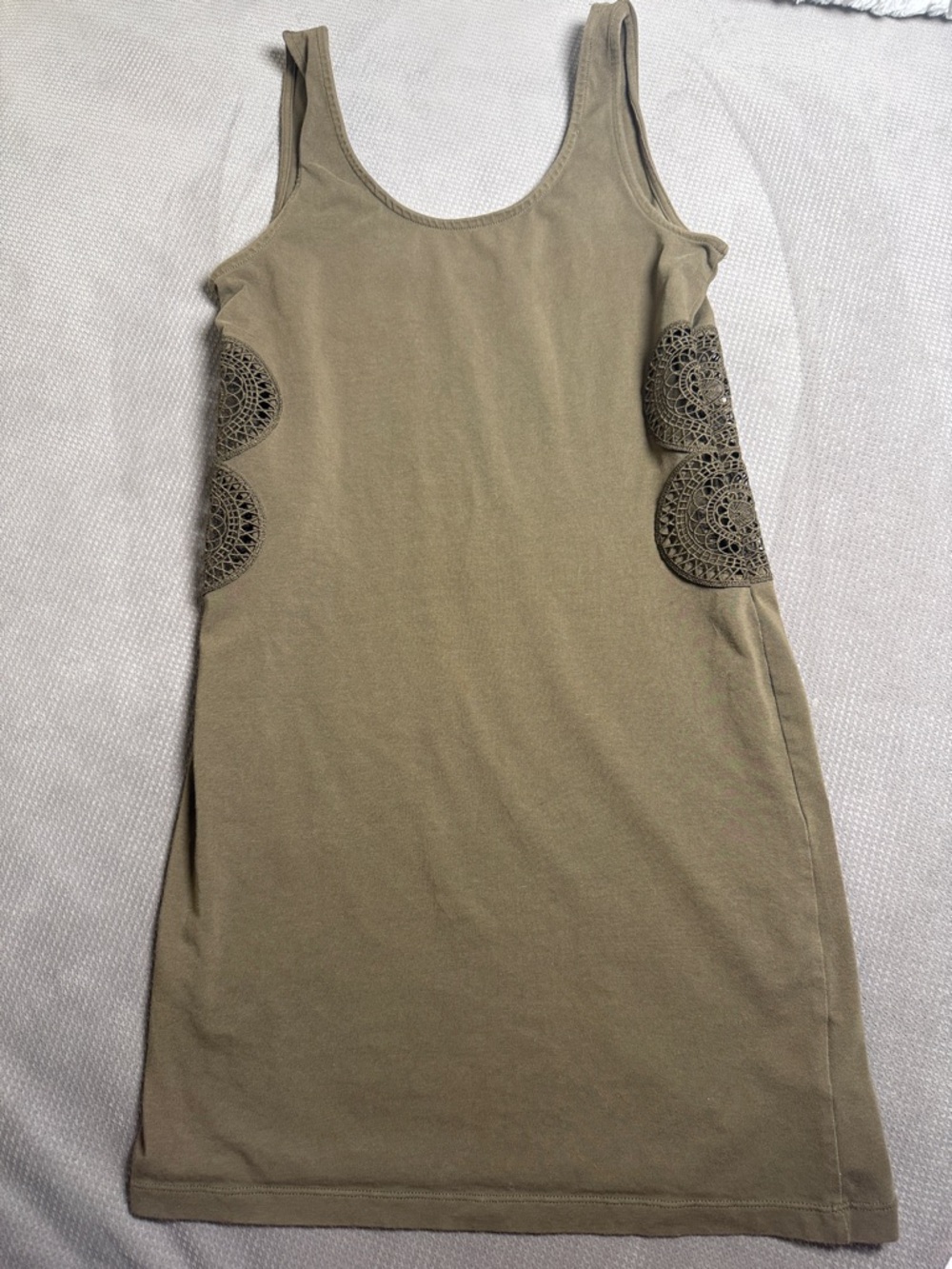 Topshop Olive Green Mini Dress with Side Crochet Panels